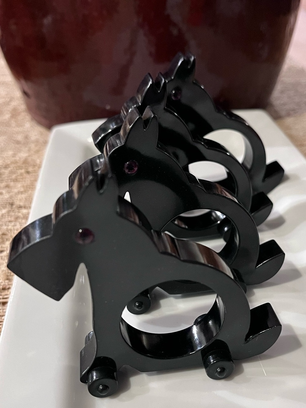 Set of 4  Scottie Dog Napkin Rings on Wheels Restoration Hardware NEW in Box